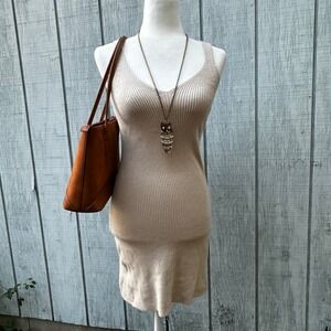Abercrombie & Fitch Bodycon Sweater Dress Ribbed Knit Sleeveless Beige Small‎
